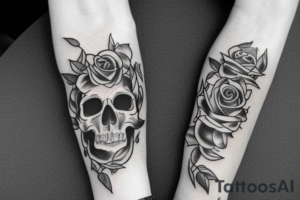 Skull and rose tattoo idea