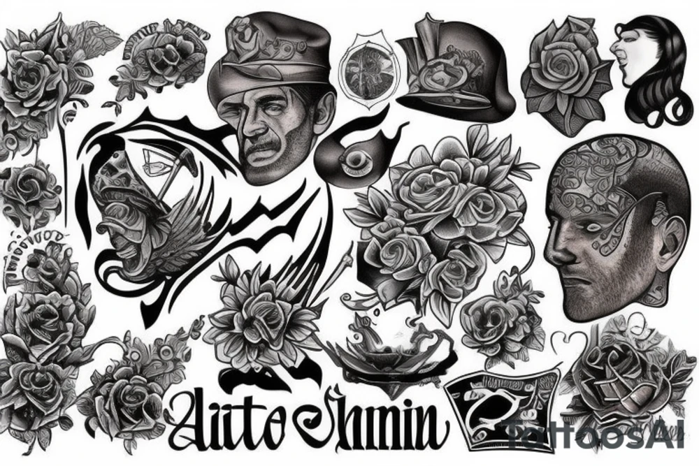 Old school tatto with albanian motives tattoo idea