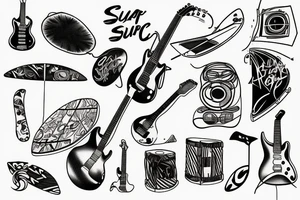 Surf and music/guitar/drums tattoo idea