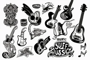 Surf and music/guitar/drums tattoo idea