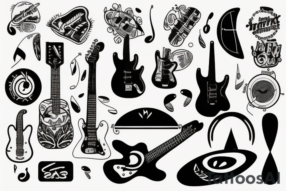 Surf and music/guitar/drums tattoo idea