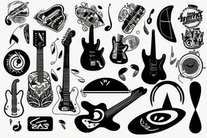 Surf and music/guitar/drums tattoo idea