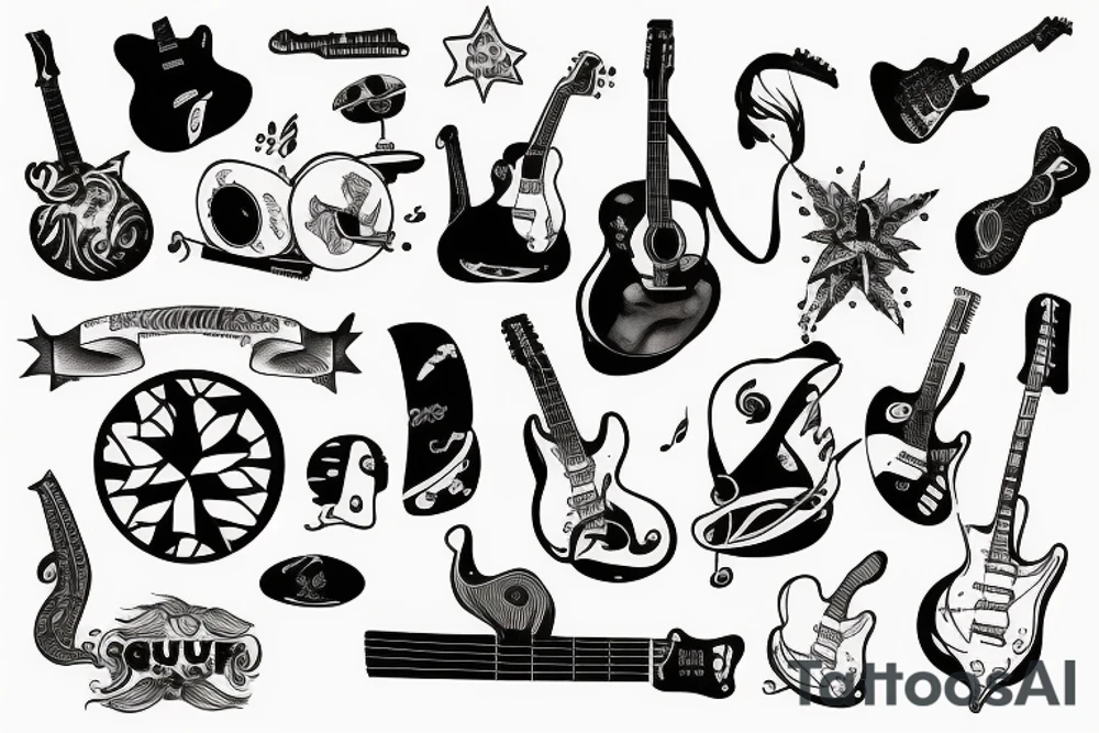Surf and music/guitar/drums tattoo idea