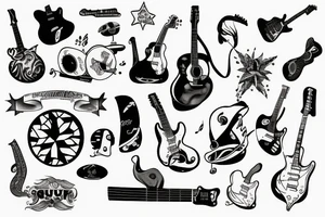 Surf and music/guitar/drums tattoo idea