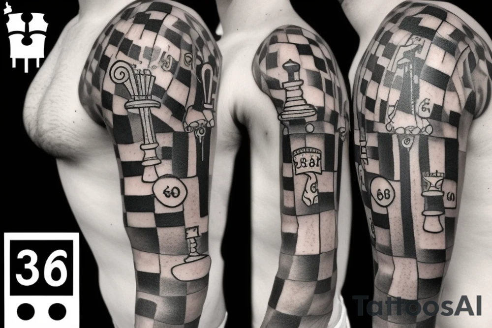 The Number 369 with a bulb and king piece in chess tattoo idea