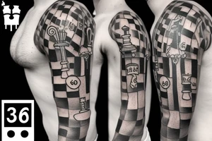 The Number 369 with a bulb and king piece in chess tattoo idea