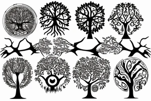 Tree of life surrounded by uroboros and two crows tattoo idea