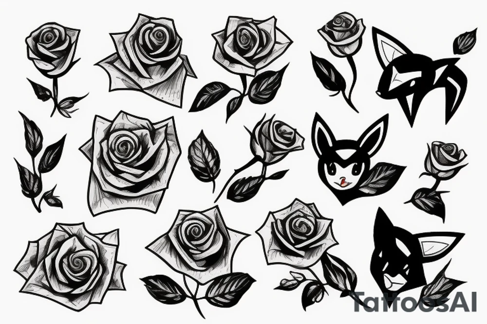 Delfox Pokémon 
holding a rose tattoo idea