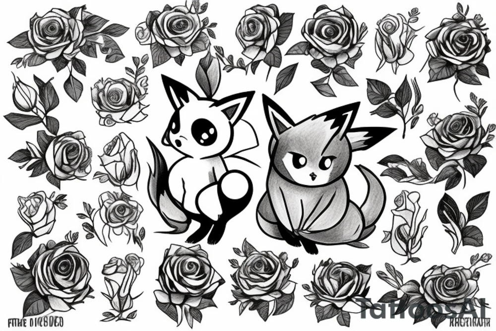 Delfox Pokémon 
holding a rose tattoo idea