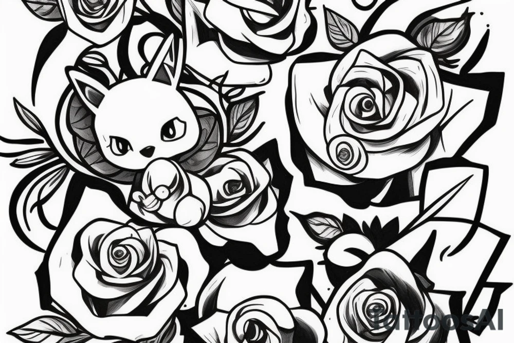 Delfox Pokémon 
holding a rose tattoo idea