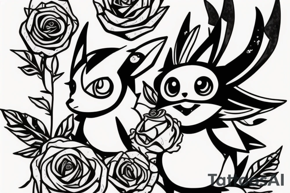 Delfox Pokémon 
holding a rose tattoo idea