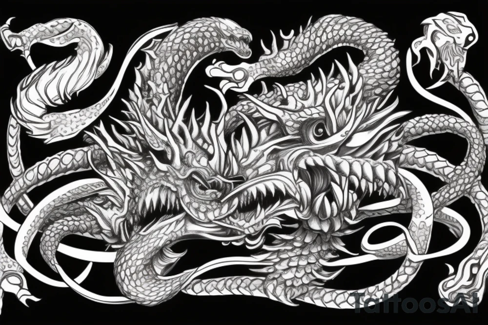Ouroboros with seven heads biting one tail at the same time tattoo idea