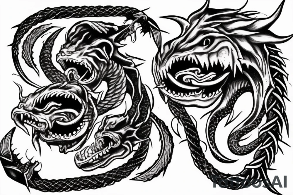 Ouroboros with seven heads biting one tail at the same time tattoo idea