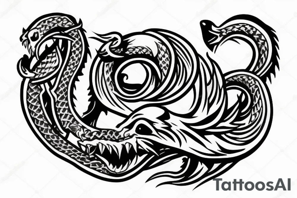 Ouroboros with seven heads biting one tail at the same time tattoo idea Ouroboros with seven heads biting one tail at the same time tattoo idea