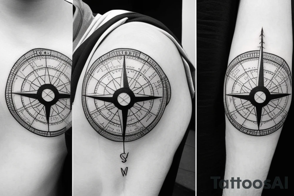 Compass with a world map and airplane tattoo idea