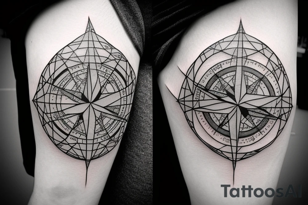Compass with a world map and airplane tattoo idea