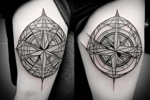 Compass with a world map and airplane tattoo idea