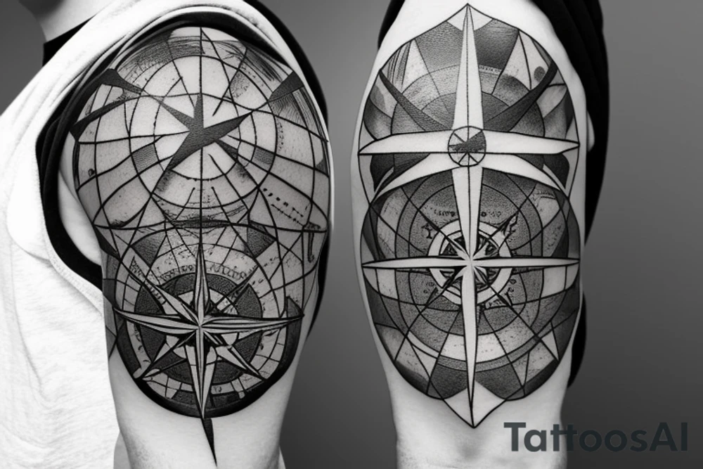Compass rose over a world map tattoo idea