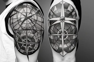 Compass rose over a world map tattoo idea