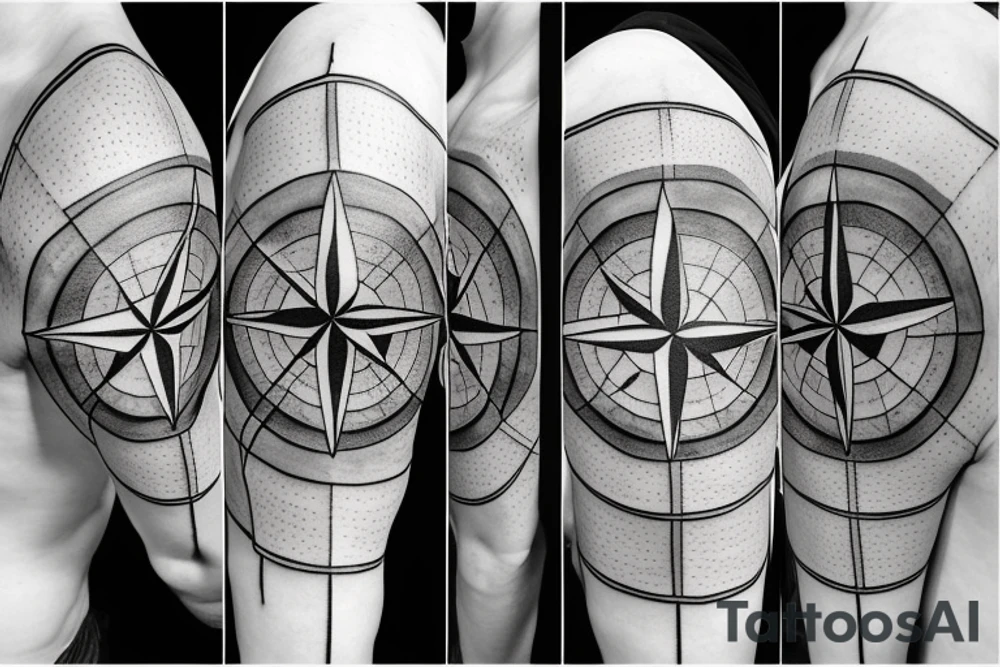 Compass rose over a world map tattoo idea