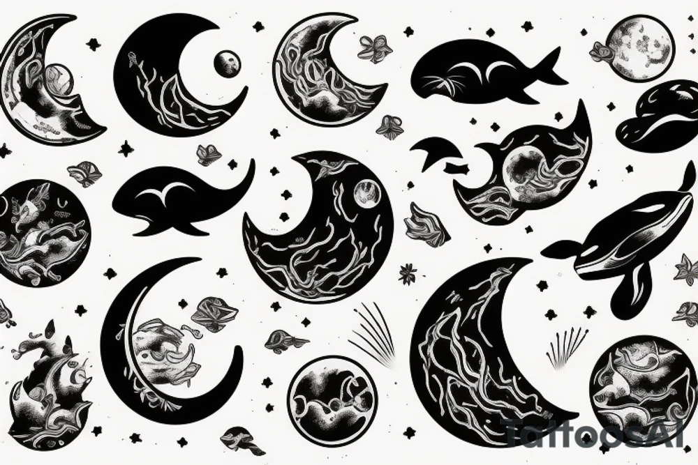 Moon and whale tattoo idea