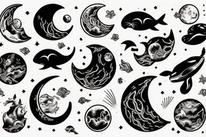 Moon and whale tattoo idea