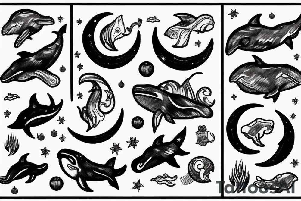 Moon and whale tattoo idea