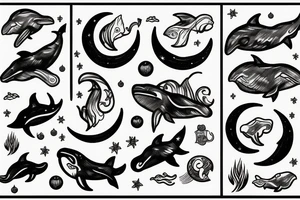 Moon and whale tattoo idea