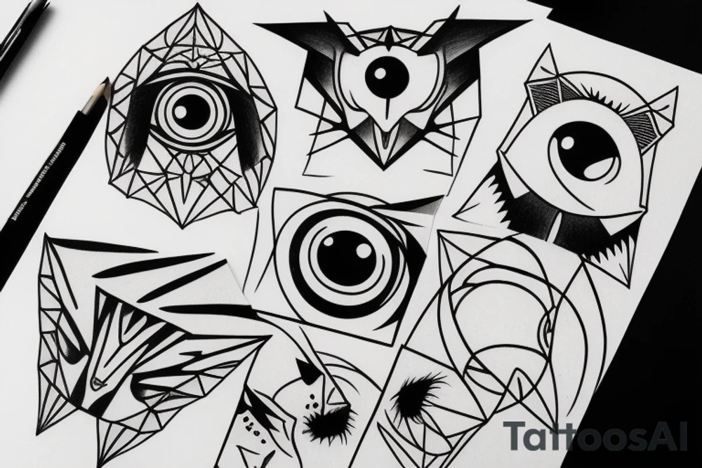 minimal futuristic geometric japanese devil daemon eyes tattoo idea