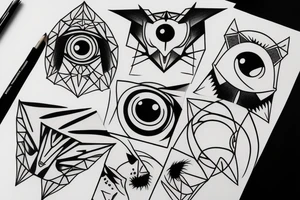 minimal futuristic geometric japanese devil daemon eyes tattoo idea