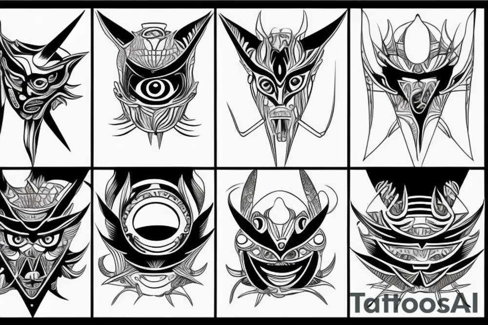 minimal futuristic geometric japanese devil daemon eyes tattoo idea