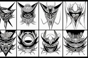 minimal futuristic geometric japanese devil daemon eyes tattoo idea