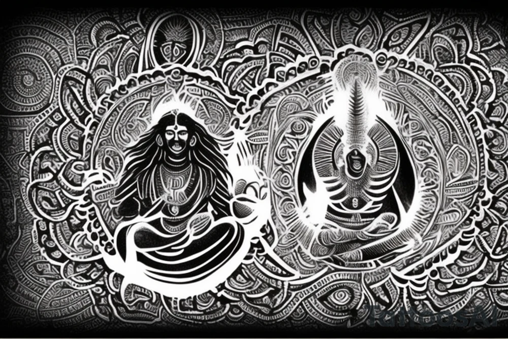 Adiyogi image with अंतः अस्ति प्रारंभः written below it tattoo idea