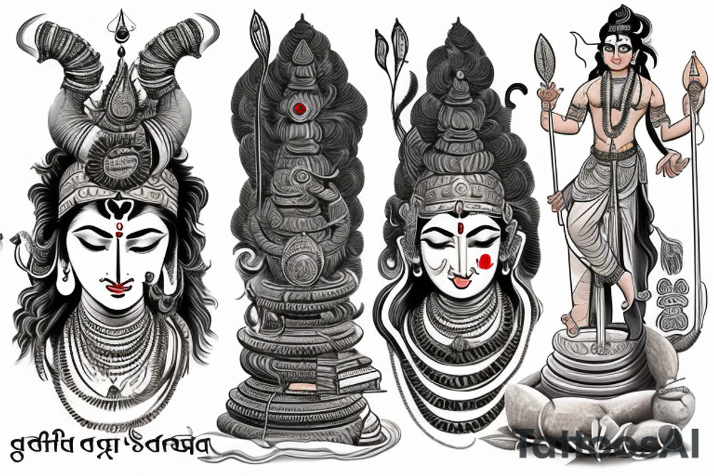 Lord Shiva with अंतः अस्ति प्रारंभः written tattoo idea