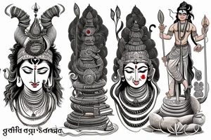 Lord Shiva with अंतः अस्ति प्रारंभः written tattoo idea