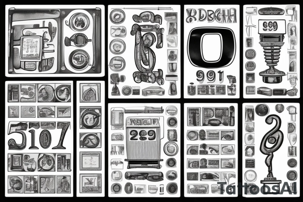 an old school libra with a plate on the stand with the year 1997, on the leftside a weigth with the inscription 69 and on the rightside a weigth with the inscripton 65 tattoo idea