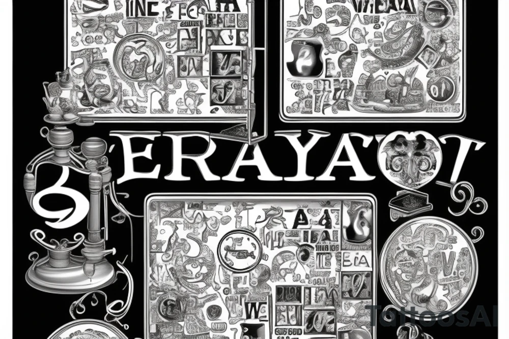 a libra with a plate on the stand with the year 1997, on the leftside a weigth with the inscription 69 and on the rightside a weigth with the inscripton 65 tattoo idea