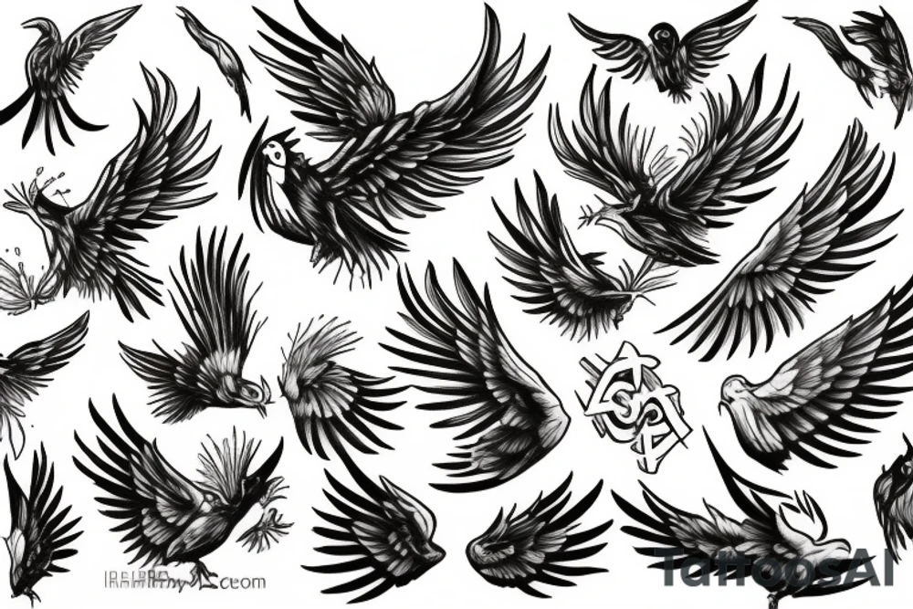 Phoenix bird and it’s ashes tattoo idea