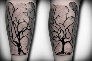 Women con a dress climbing a tree tattoo idea
