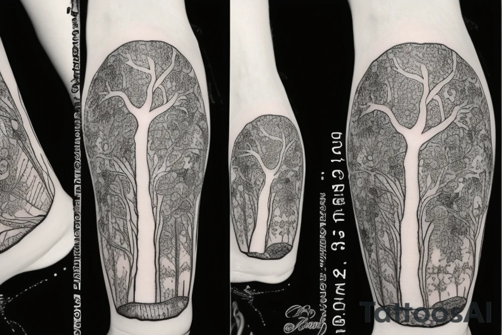 Women in a dress climbing a tree tattoo idea