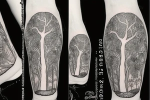 Women in a dress climbing a tree tattoo idea