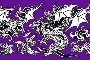 Goth purple and black dragon flying burning with a sword tattoo idea