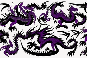Goth purple and black dragon flying burning with a sword tattoo idea