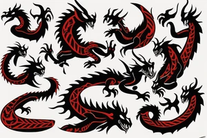 dragon shape black and red tattoo idea