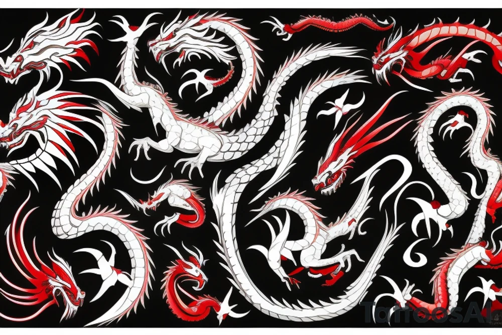 dragon shape black and red tattoo idea