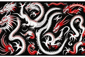 dragon shape black and red tattoo idea