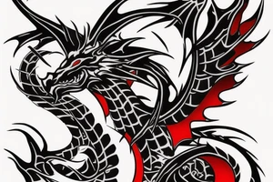 dragon shape black and red tattoo idea