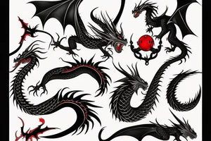 dragon shape black and red tattoo idea