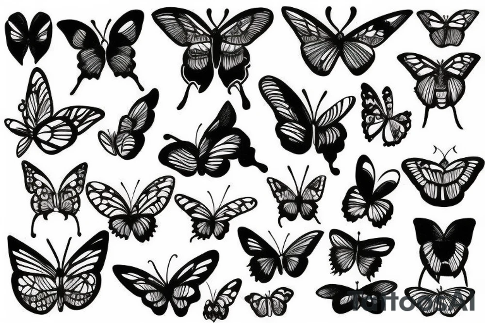butterfly monochrome dark style handdrawn sketch tattoo idea