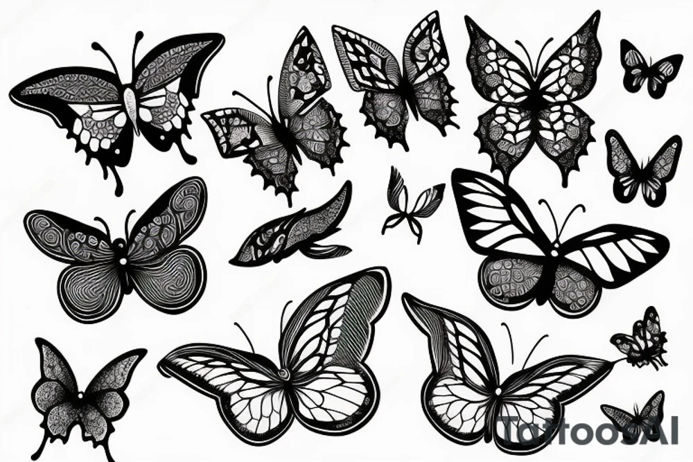 butterfly monochrome dark style handdrawn sketch tattoo idea